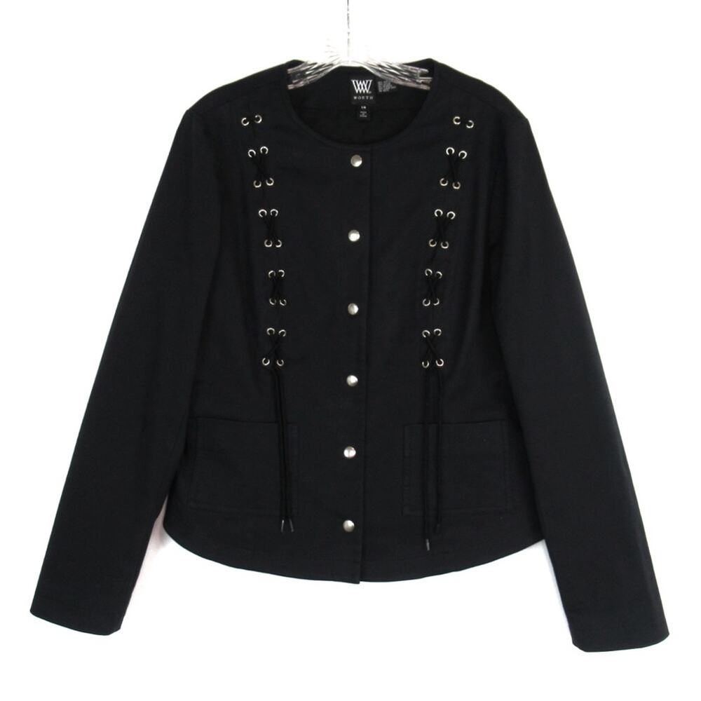 WORTH Black Cotton Lace-Up Front Jacket Women’s Size 14